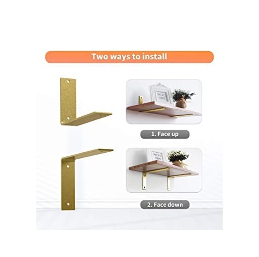 4 Pack 10 Inch Gold Heavy Duty Shelf Brackets 10 x 6 Inch, Rustic Gold Iron L Shelf Bracket