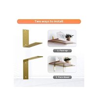4 Pack 10 Inch Gold Heavy Duty Shelf Brackets 10 x 6 Inch, Rustic Gold Iron L Shelf Bracket