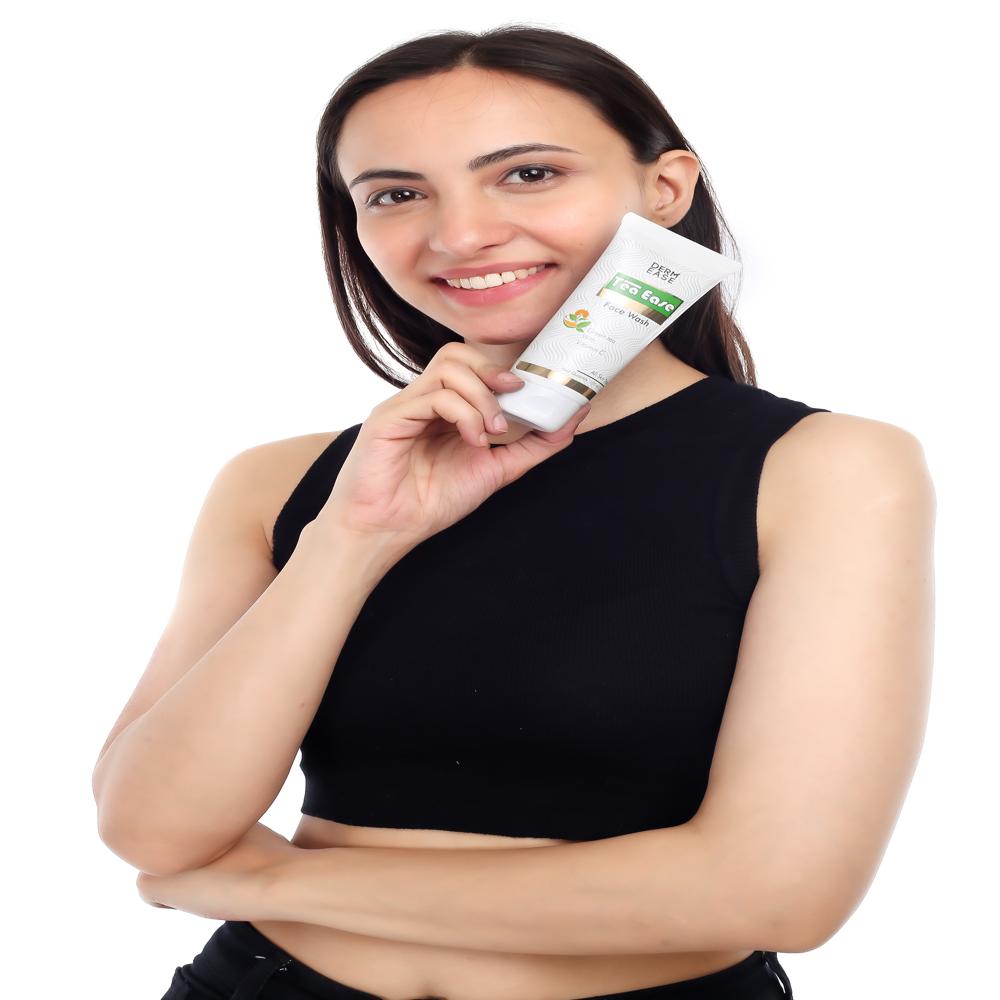 Tea Ease Face Wash - Cream Form, White Color | Enriched With Tea Tree, Hyaluronic Acid, Green Tea, Cucumber Extract, Ethyl Ascorbic Acid