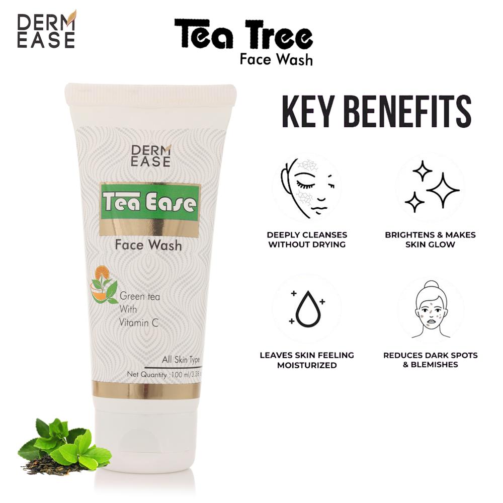 Tea Ease Face Wash - Cream Form, White Color | Enriched With Tea Tree, Hyaluronic Acid, Green Tea, Cucumber Extract, Ethyl Ascorbic Acid