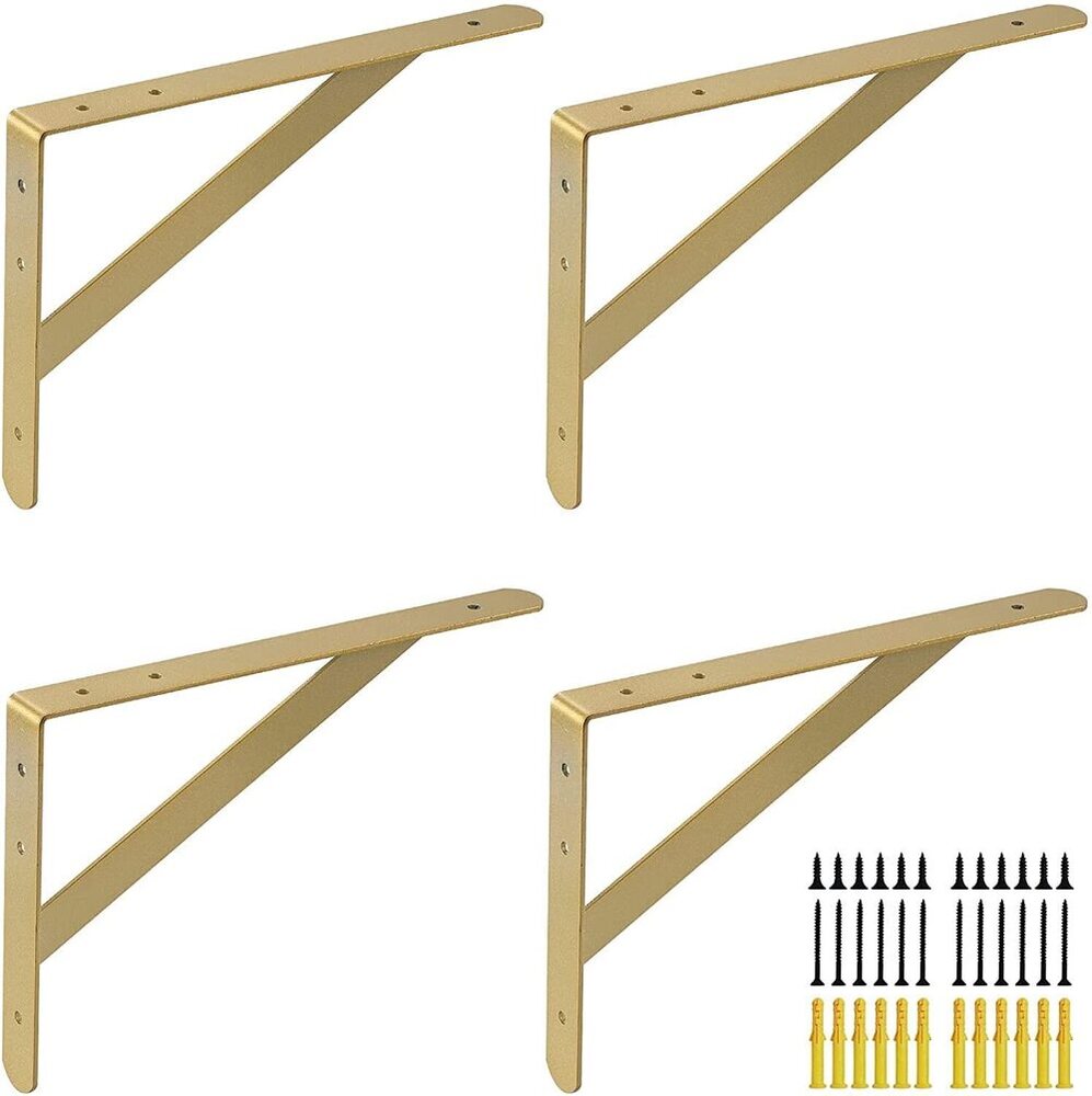 16 Inch, Heavy Duty Gold Shelf Bracket, Wall Mounted Shelving Brackets Joint Angle