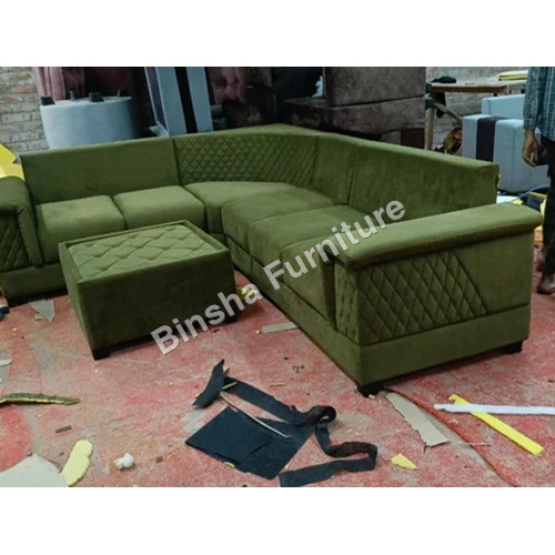 Stylish L Shape Designer Sofa Set - Color: Green