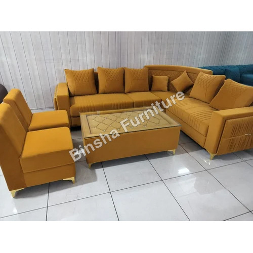 Fabric L Shape Sofa Set - Color: Brown