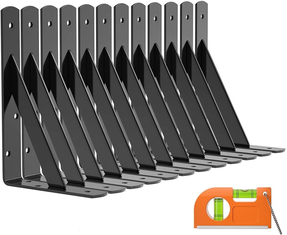 12-Pack 9 inch Shelf Bracket for Floating Shelf, Heavy Duty Wall Mount L Bracket, 90 Degree Triangle Corner Bracket