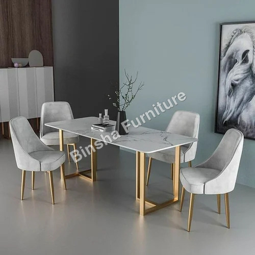 SS Dining Table Set - Stainless Steel, Compact Design for Four, Sleek White Finish, Indian Style Elegance, 5-Year Warranty
