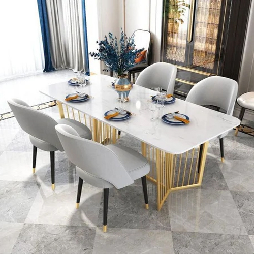 4 Seater Marble Top Dining Table Set - Color: White