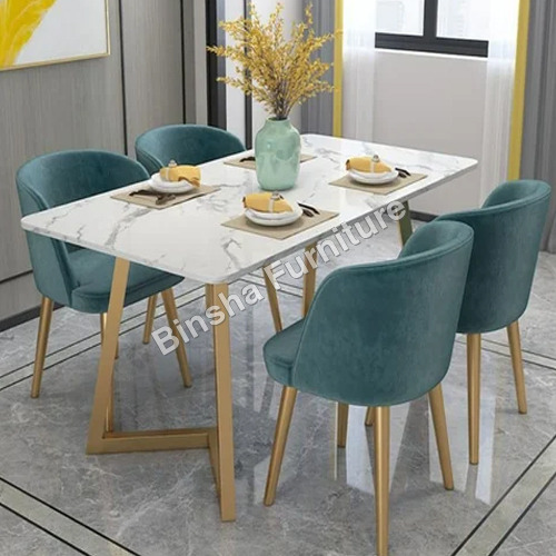 4 Seater Dining Table - Stainless Steel, 60"x32", Modern Indian Style Design | 5-Year Warranty, Rectangular Shape, Ideal for Home