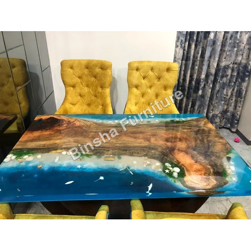 Epoxy Resin River Dining Table Set - Color: Multicolor