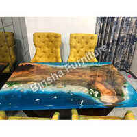 Epoxy Resin River Dining Table Set - Color: Multicolor