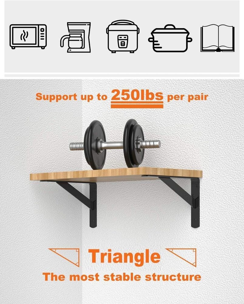 Heavy Duty Shelf Bracket - 9 Inch, 12-pack | Wall Mount L Bracket For Floating Shelves, 90 Degree Triangle Design