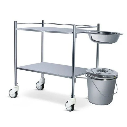 Hospital Dressing Trolley - Stainless Steel, Polished Silver Finish | Rust-Proof, Easy to Clean, Versatile Hospital Use