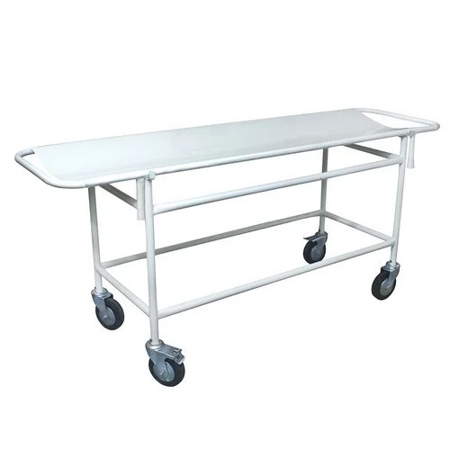 Patient Stretcher Trolley - Mild Steel, 1840MM x 570MM x 800MM , White Color, Powder Coated, Durable, Polished Finish, Plain Design
