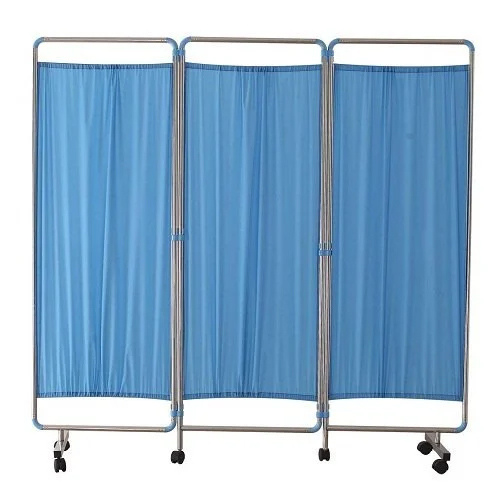 Hospital Folding Screen - Stainless Steel, Polished Silver Finish | Portable Design, Powder Coated, Scratch-Resistant, Ideal for Patient Privacy