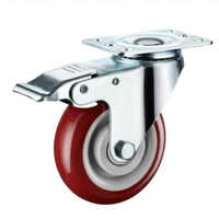 Red Medium Duty Pu Caster Wheel - Polyurethane, 75/100/125 Mm Diameter | Load Capacity 100-500kg, Powder Coated Finish, With Brake, Heavy-duty Use