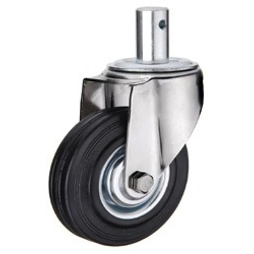 Rubber Caster Wheel - Durable Rubber, 4X1.5 Inch Size, Black Color | 100-200 kg Load Capacity, Powder-Coated Finish, With Brake