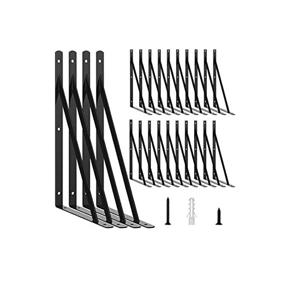 24 Pieces Heavy Duty Shelf Brackets 12 Inchx7.5 Inch Metal 90 Degree Triangle Wall Mount Angle L Shelves