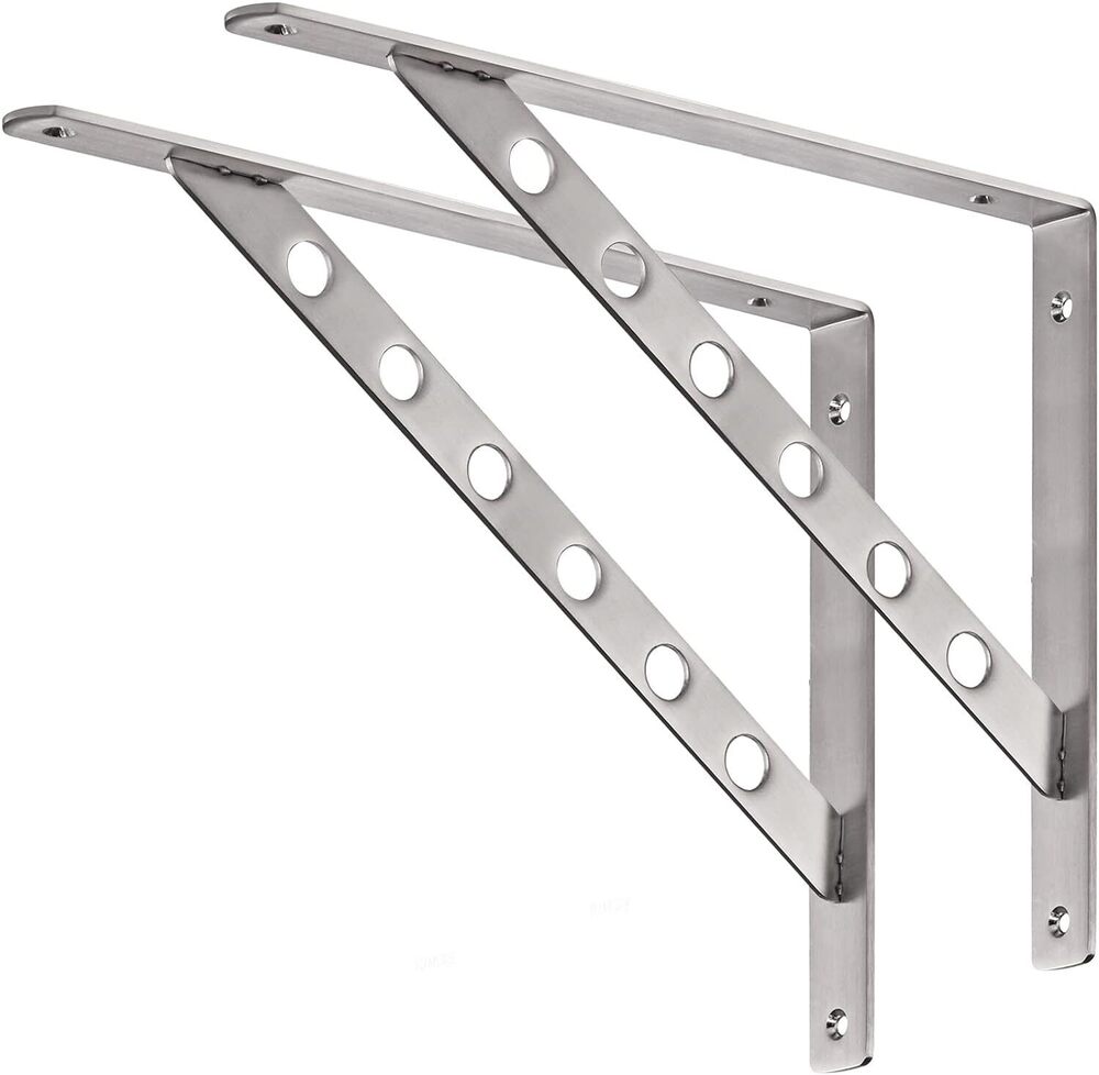 16" Corner Brace Joint Right Angle Bracket, Heavy Duty Solid Shelf Support, Max Load: 550lb Stainless Steel Shelf Brackets, Pack of 2