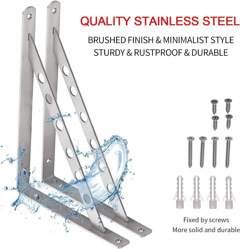 16" Corner Brace Joint Right Angle Bracket, Heavy Duty Solid Shelf Support, Max Load: 550lb Stainless Steel Shelf Brackets, Pack Of 2 - Size: 16 Inch