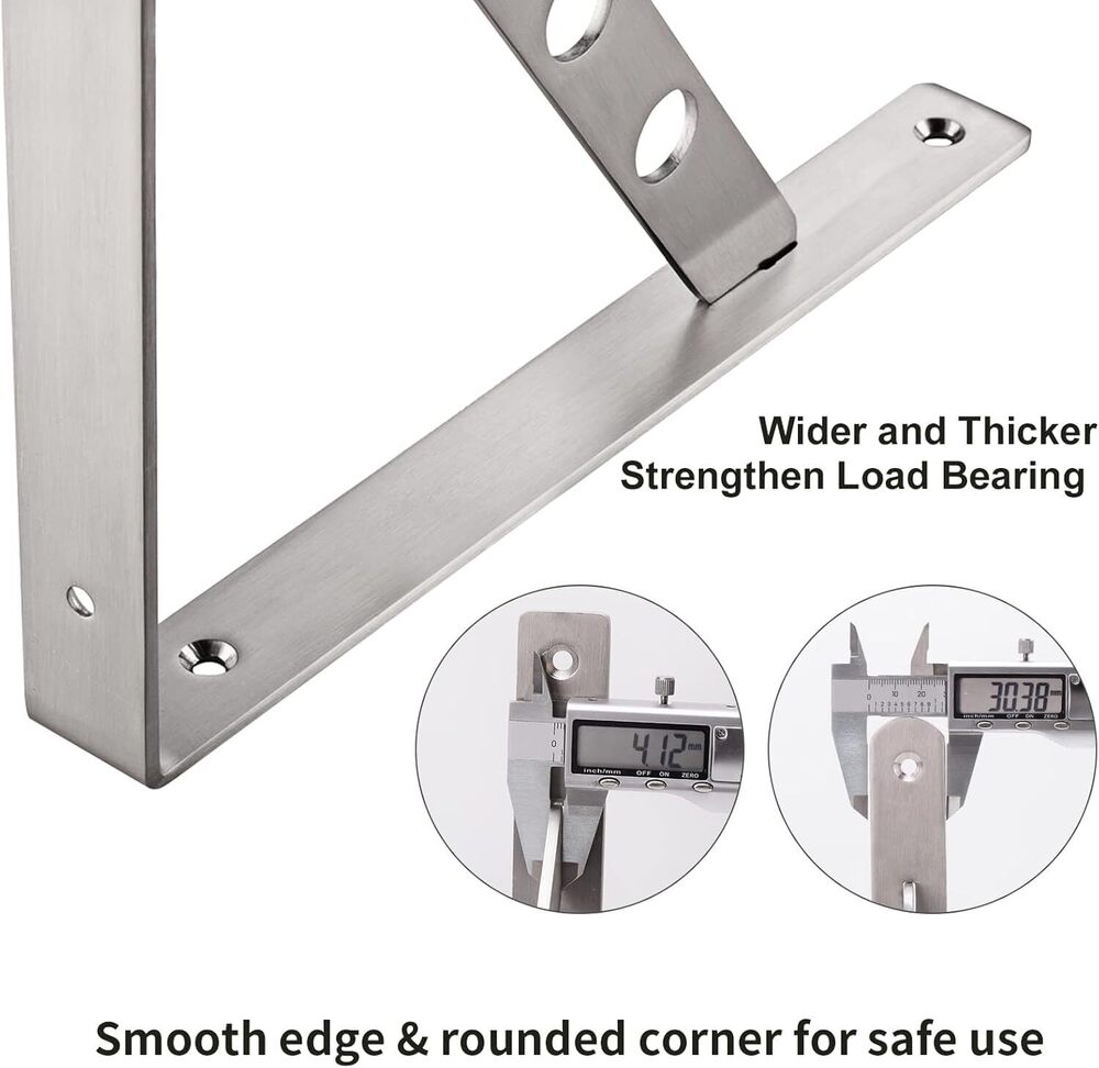 16" Corner Brace Joint Right Angle Bracket, Heavy Duty Solid Shelf Support, Max Load: 550lb Stainless Steel Shelf Brackets, Pack Of 2 - Size: 16 Inch