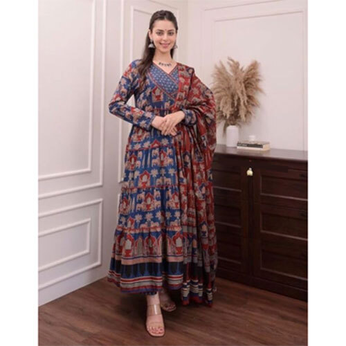 Printed Anarkali Blue - Ethnic Region: Indian