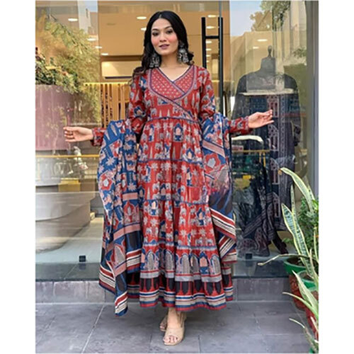 Printed Anarkali Red - Ethnic Region: Indian