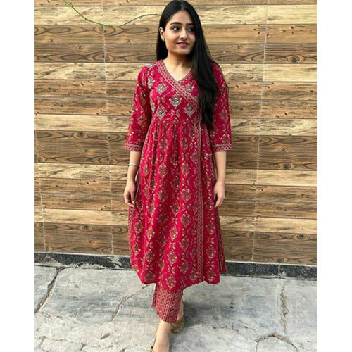 Printed Reyon dizineer angrakha cum nayra cut Kurta