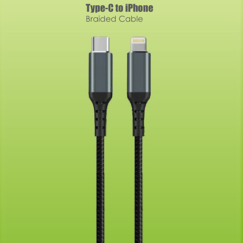 Type C To iPhone Braided Cable - PVC Material, 6-Month Warranty | Durable Braided Design, Compatible with Android and iOS Devices