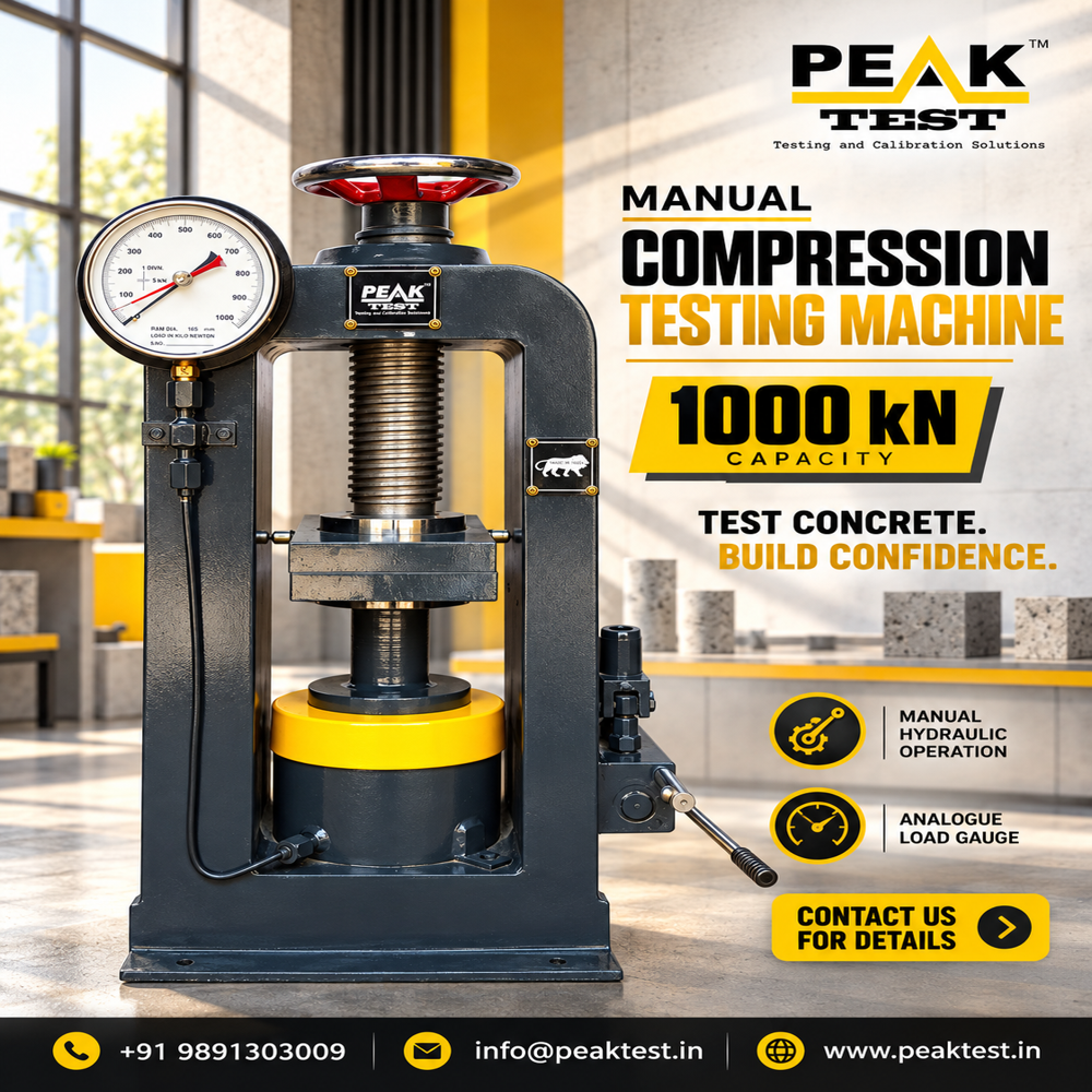 1000 KN Hand Operated Brick Testing Machine - Mild Steel, Semi-Automatic Operation | Adjustable Test Speed, Electric Power Supply, Multiple Specimen Testing