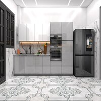 Polished Finish Modular Kitchen Cabinet - Color: Grey
