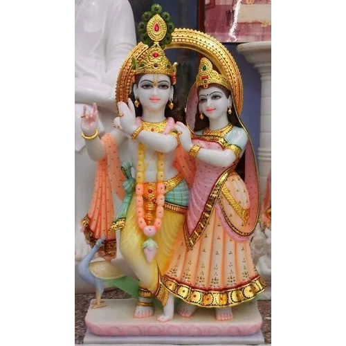 Marble Radha Krishna Statue - Finishing: Painting