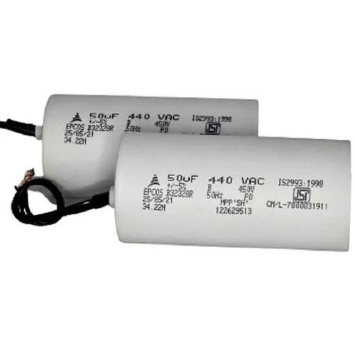 Epcos Power Capacitor - Ceramic, Customized Size, White Finish | 50 Uf, Cylindrical Shape, 3 Terminals, 1 Year Warranty