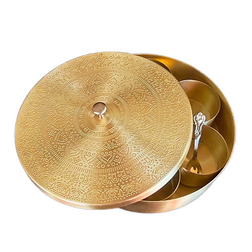 Brass Masala  Box Container - Color: Multicolor