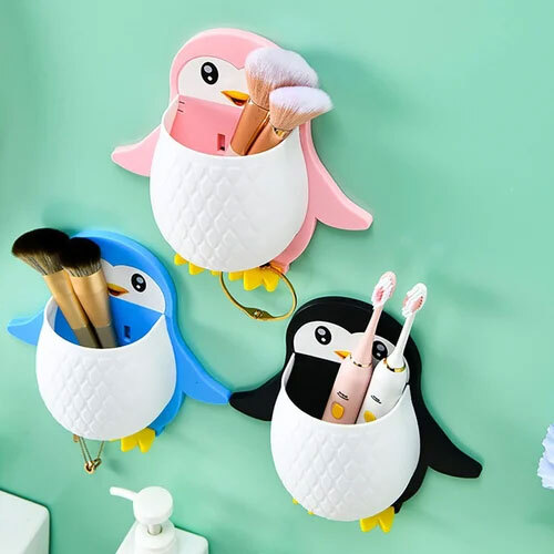 Adhesive Wall Mount Penguin Mobile Holder - Color: Multi Color