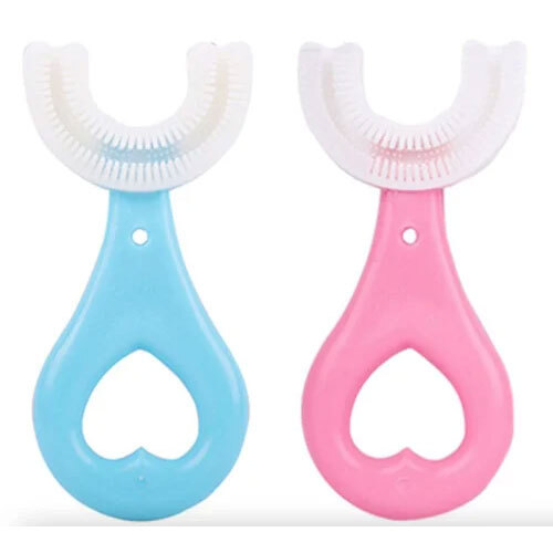 Toothbrush For Kids With U Shaped Silicone Brush Head For 360 Degree Cleaning - Color: Multi Color