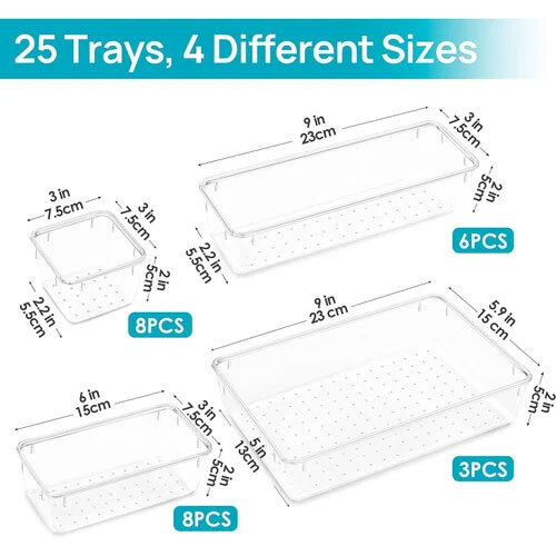 Makeup Organizer Tray Set 25 Tray - Color: Transparent