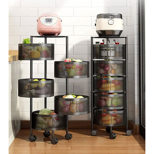 Metal Rotating Multi Layer 5 Kichan Storage - Color: Black