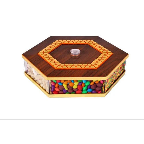 Plastic Wooden Design Dry Fruit Box For Corporate Gifting - Color: Brown