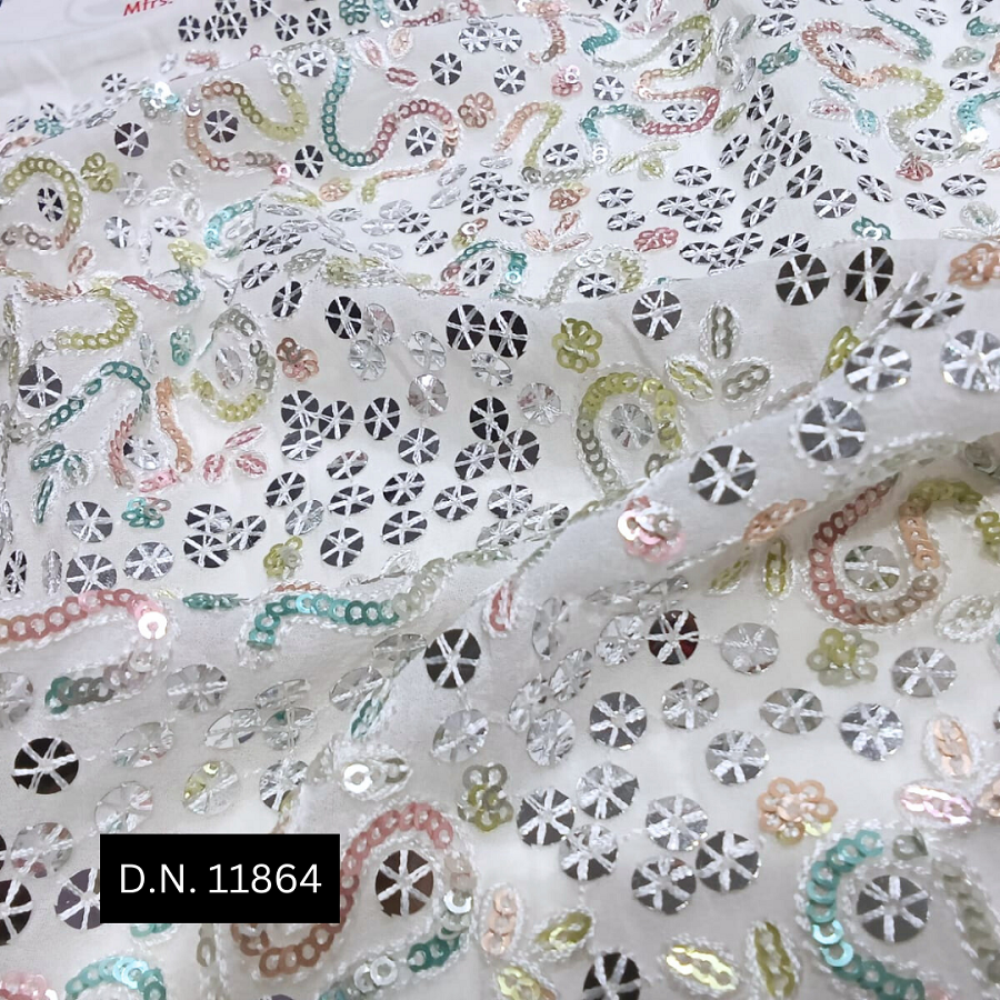 Multicolor Sequin Georgette Fabric - Attributes: Washable