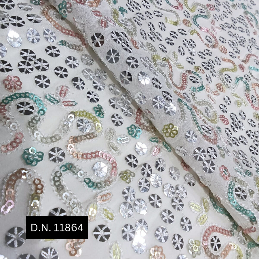 Multicolor Sequin Georgette Fabric - Attributes: Washable