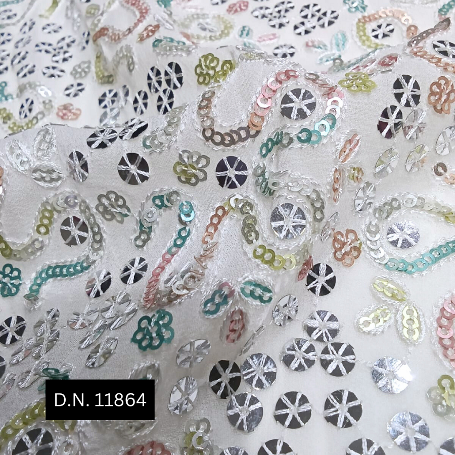 Multicolor Sequin Georgette Fabric - Attributes: Washable