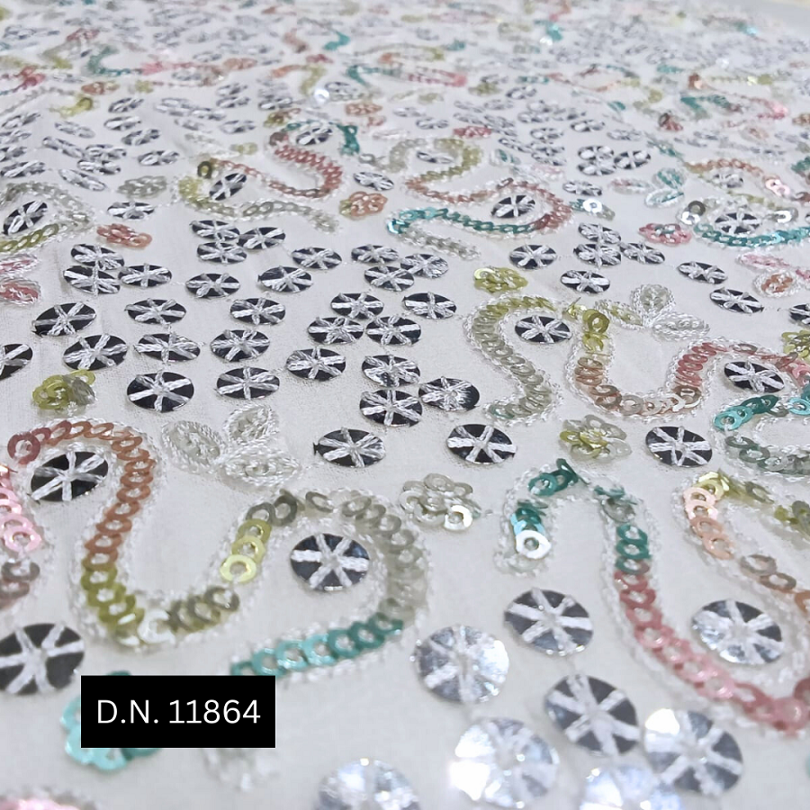 Multicolor Sequin Georgette Fabric - Attributes: Washable