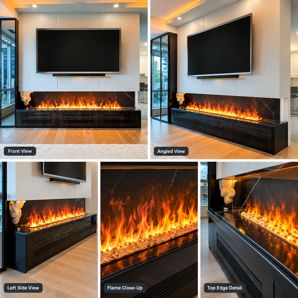 Water Vapour Fireplace - High-Quality MS Customizable Size 220 Volt LED Light Source | Eco-Friendly Low Maintenance Realistic Flame Effect
