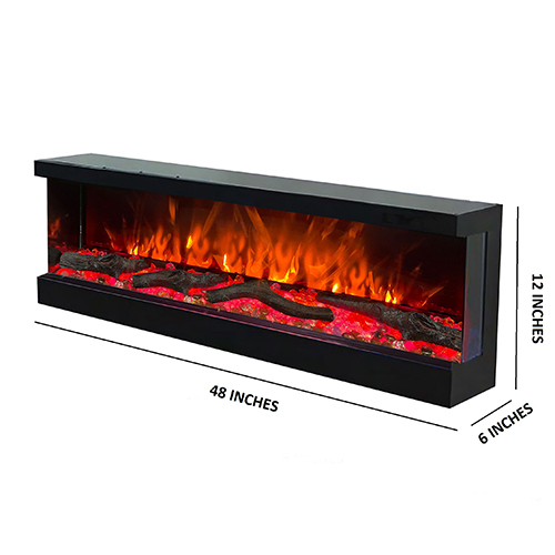 Pcfab48 Premium Amber Bed Crystal Wooden Logs Fireplace - Light Source: Electric