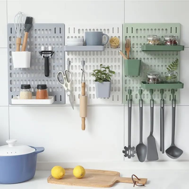 Perforated Board Kitchen Workshop Pegboard - PS Material, 42x30x1 cm | Moisture-Proof, Anti-Corrosion, Punch-Free Installation, Durable Hanging Solution