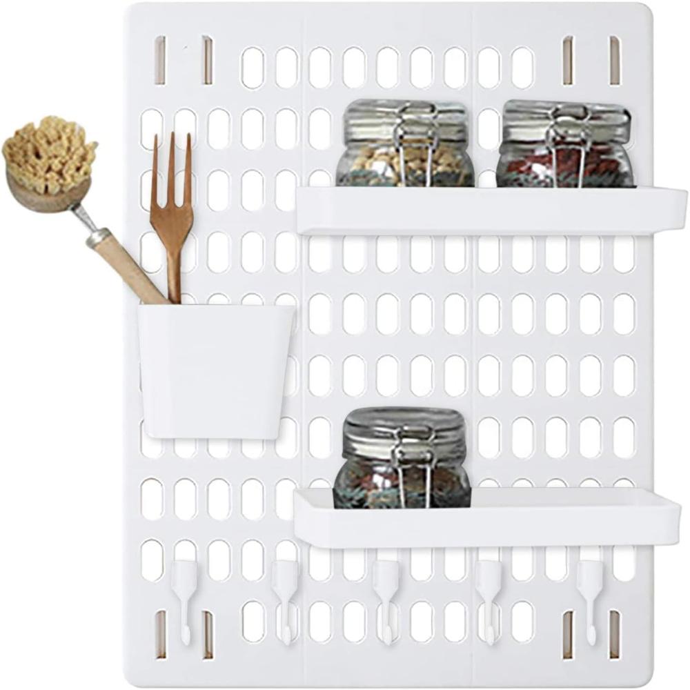 Perforated Board Kitchen Workshop Pegboard - Ps Material, 42x30x1 Cm | Moisture-proof, Anti-corrosion, Punch-free Installation, Durable Hanging Solution