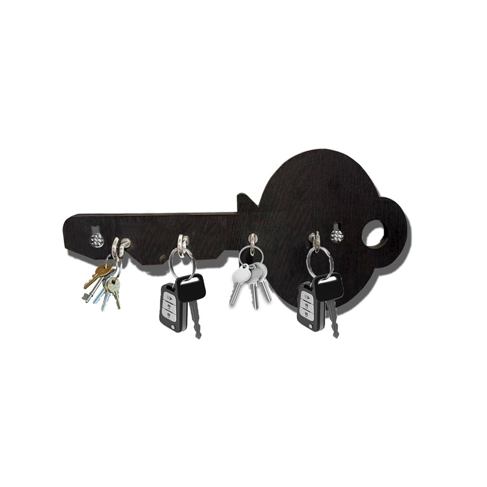 Premium Key Shape Key Chain Holder With Wall Hanging For Home And Office Decor - Color: Brown