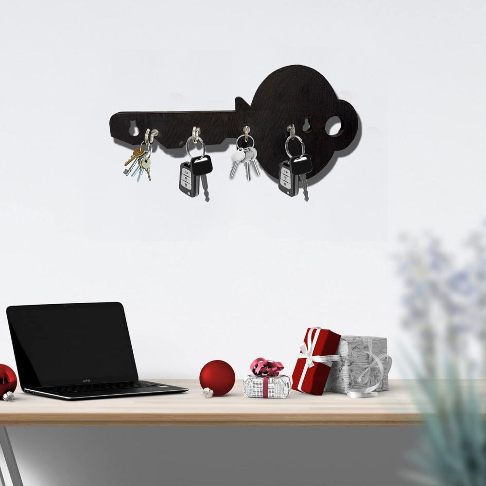 Premium Key Shape Key Chain Holder With Wall Hanging For Home And Office Decor - Wooden, Standard Size, Brown | Ideal For Industrial Use And Decorative Display