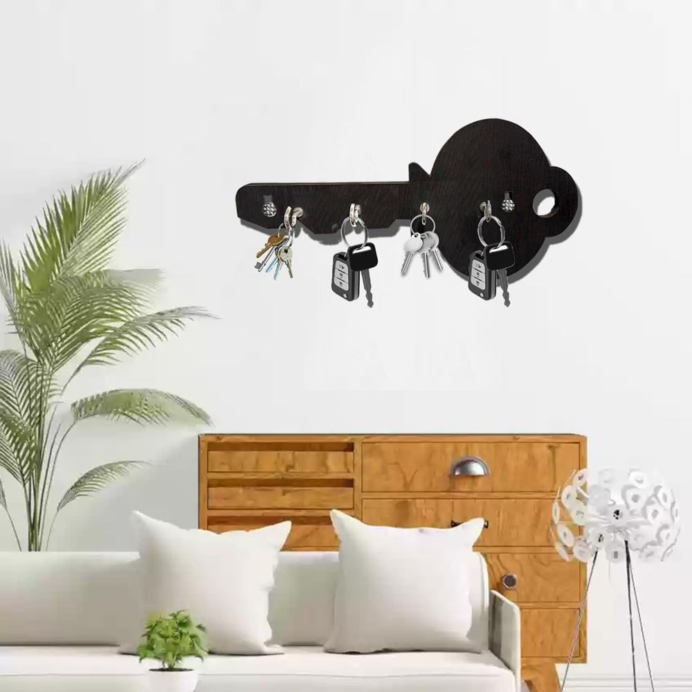 Premium Key Shape Key Chain Holder With Wall Hanging For Home And Office Decor - Wooden, Standard Size, Brown | Ideal For Industrial Use And Decorative Display