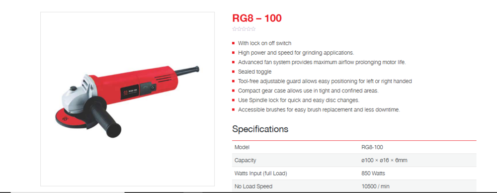 Ralli Wolf 100mm Angle Grinder (RG8-100)