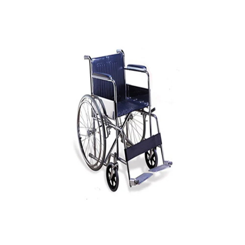 Folding Wheel Chair - Stainless Steel, 15 Inch Internal Seat Width | Adjustable, Synthetic Leather Seating, Powder Coated Finish, Manual Drive, Non-Detachable Armrests, Portable Design